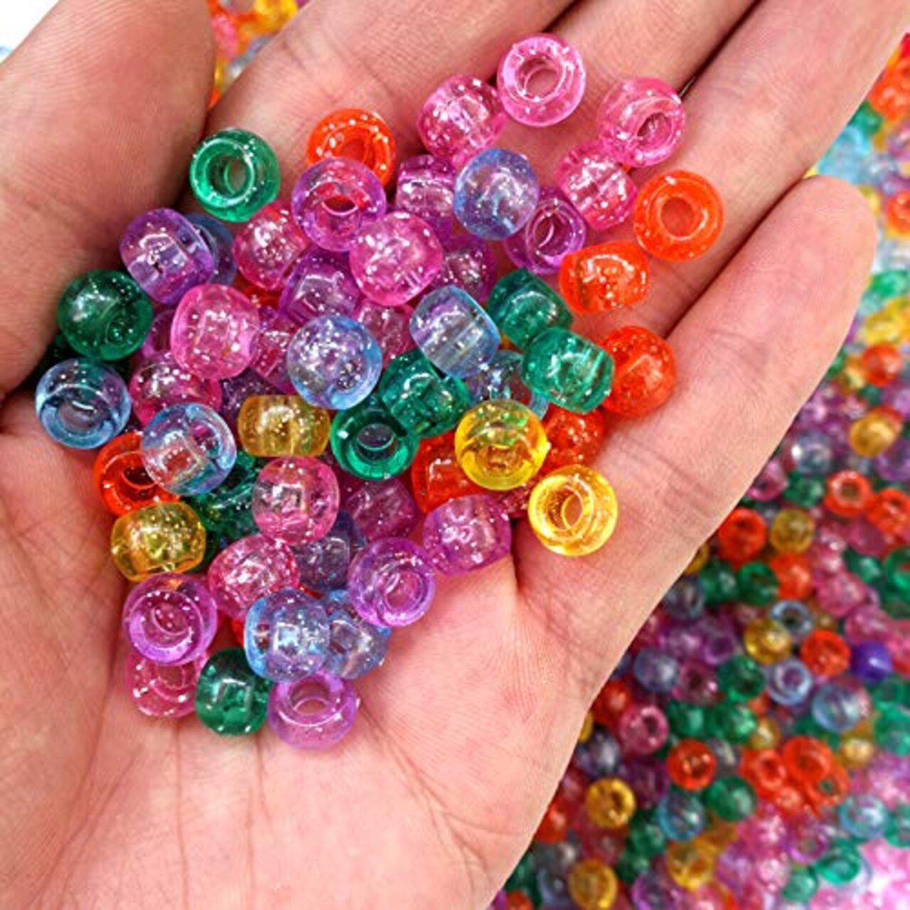 500 Pieces 6x9mm Mixed Colors Glitter Transparent Mix Plastic Pony Beads